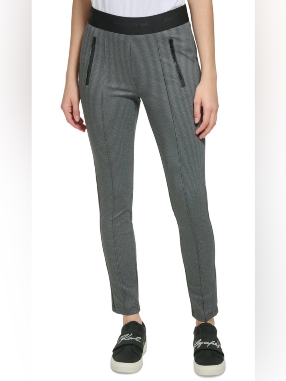 Karl Lagerfeld Houndstooth Pull-On Ankle Pants with elastic waistband